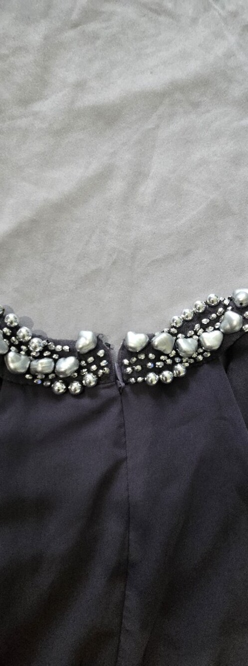 Scarlett Charcoal Grey Asymmetrical Dress with Silver Embellishments